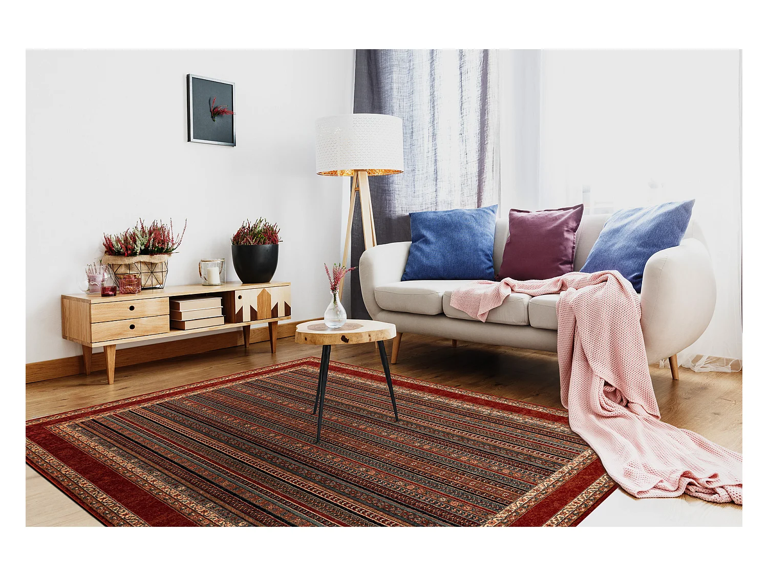 Tapis en laine KASHQAI 4357 300 Cadre, oriental vert / bordeaux 135x200 cm