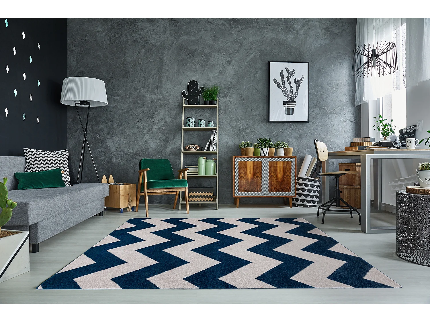 Tapijt SKETCH - FA66 blauw /wit - Zigzag 140x190 cm