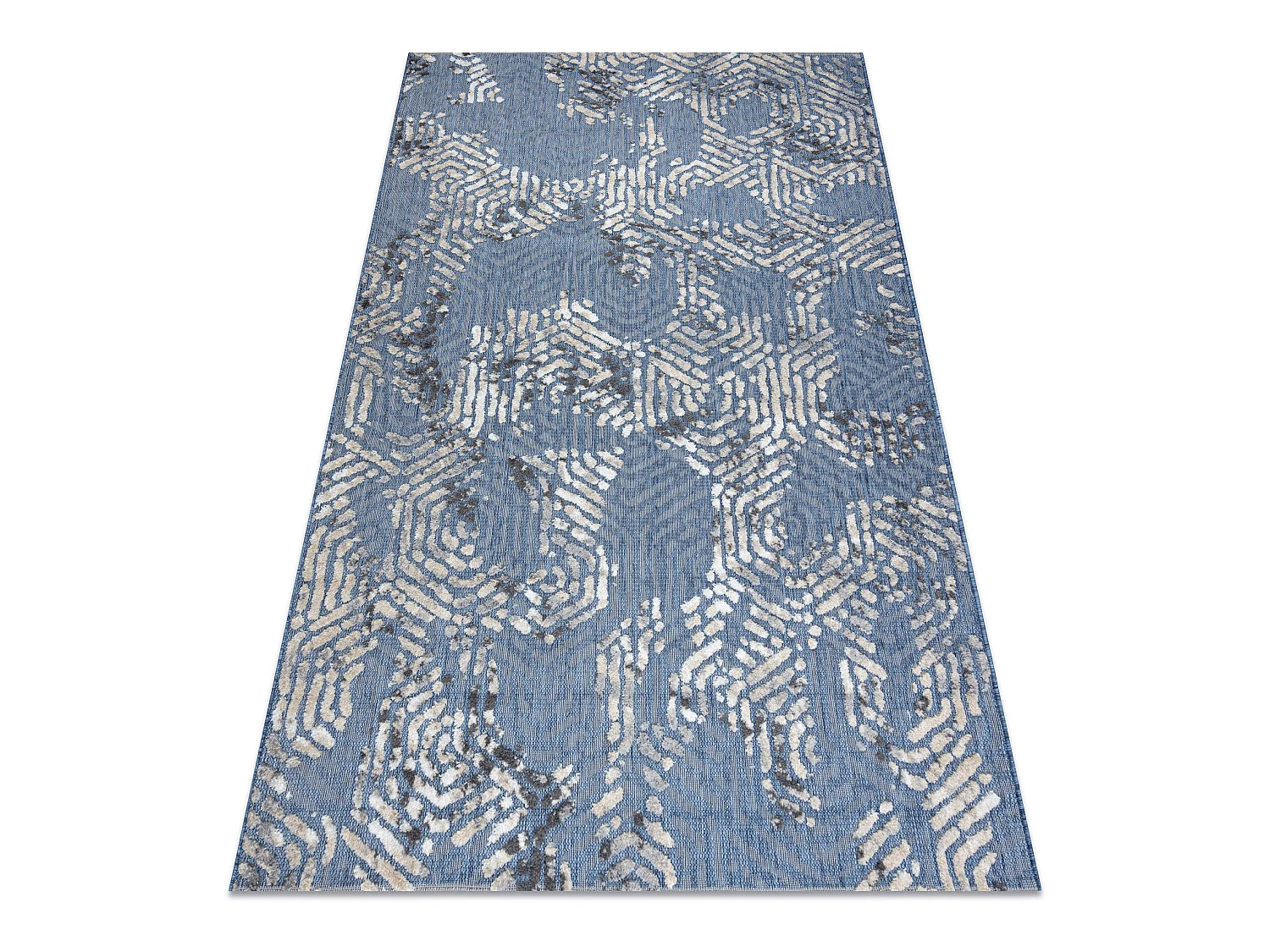 Tapis Structural SOLE D3841 hexagones - tissé à plat bleu / beige 140x190 cm
