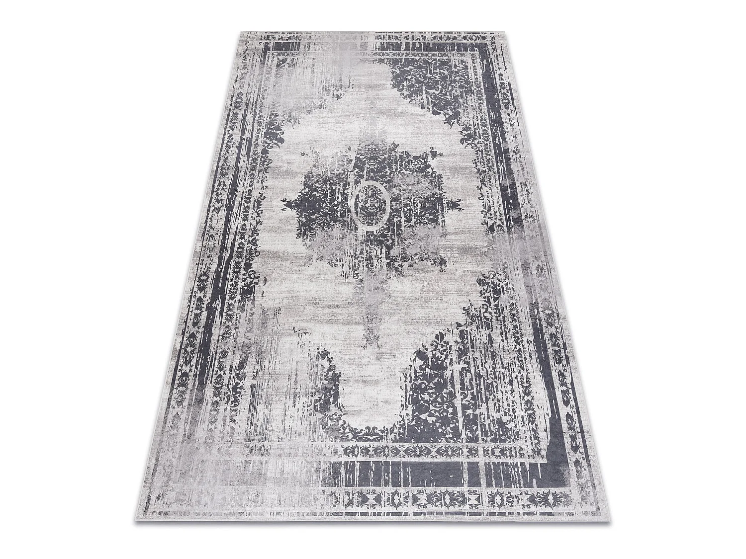 Tapis lavable ANDRE 1187 Ornement, vintage antidérapant - noir et bla 80x150 cm