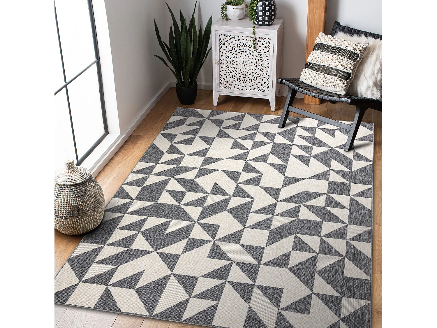 Tapis SPRING 20414332 triangles, à cordes, à boucles - gris / crème 200x290 cm