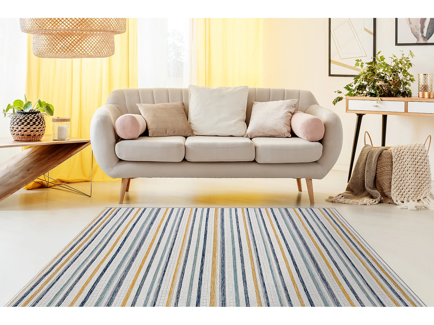 Sisal tapijt SISAL COOPER Strepen, Etno 22237 ecru / blauw 140x190 cm