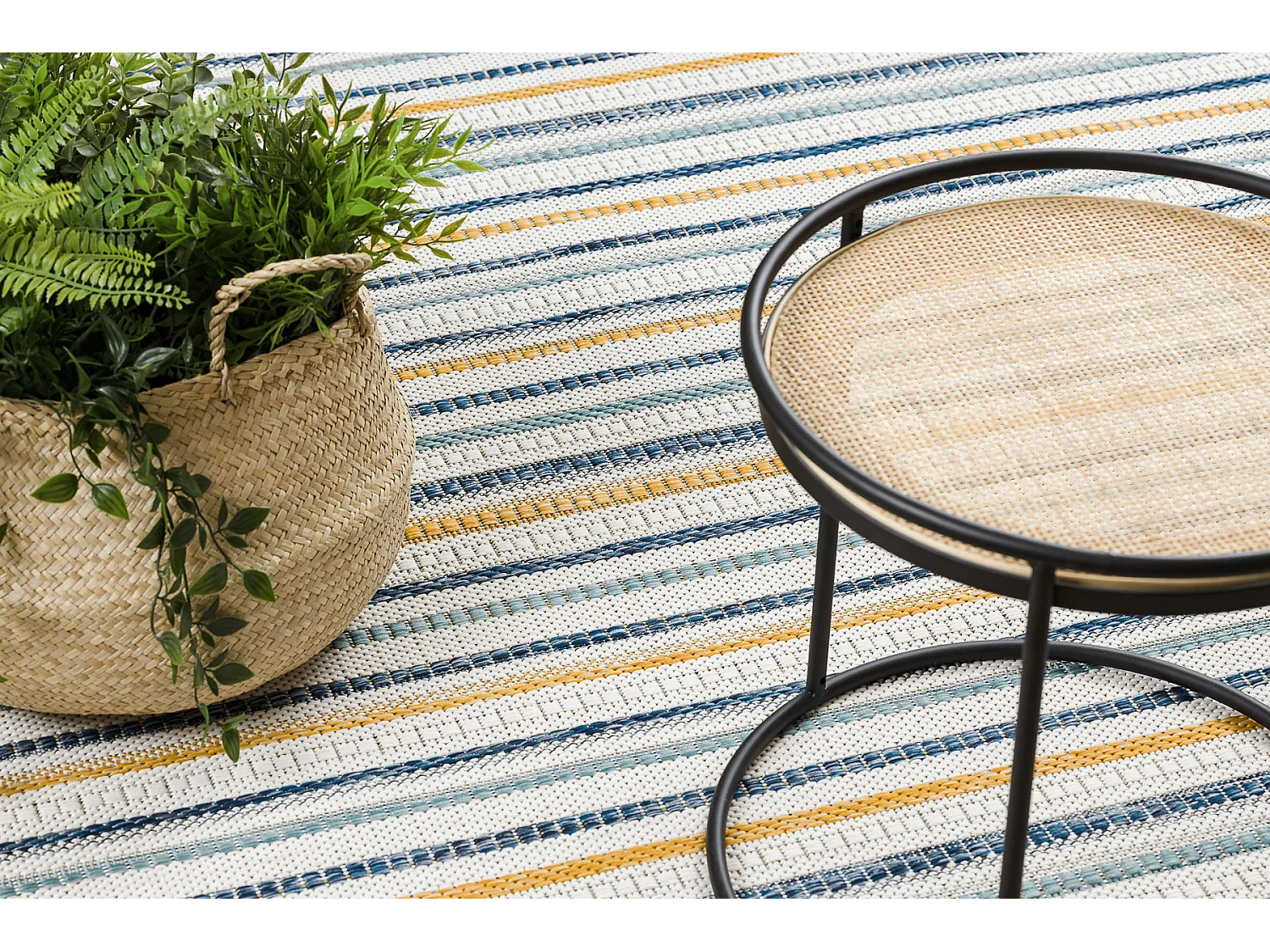 Sisal tapijt SISAL COOPER Strepen, Etno 22237 ecru / blauw 140x190 cm