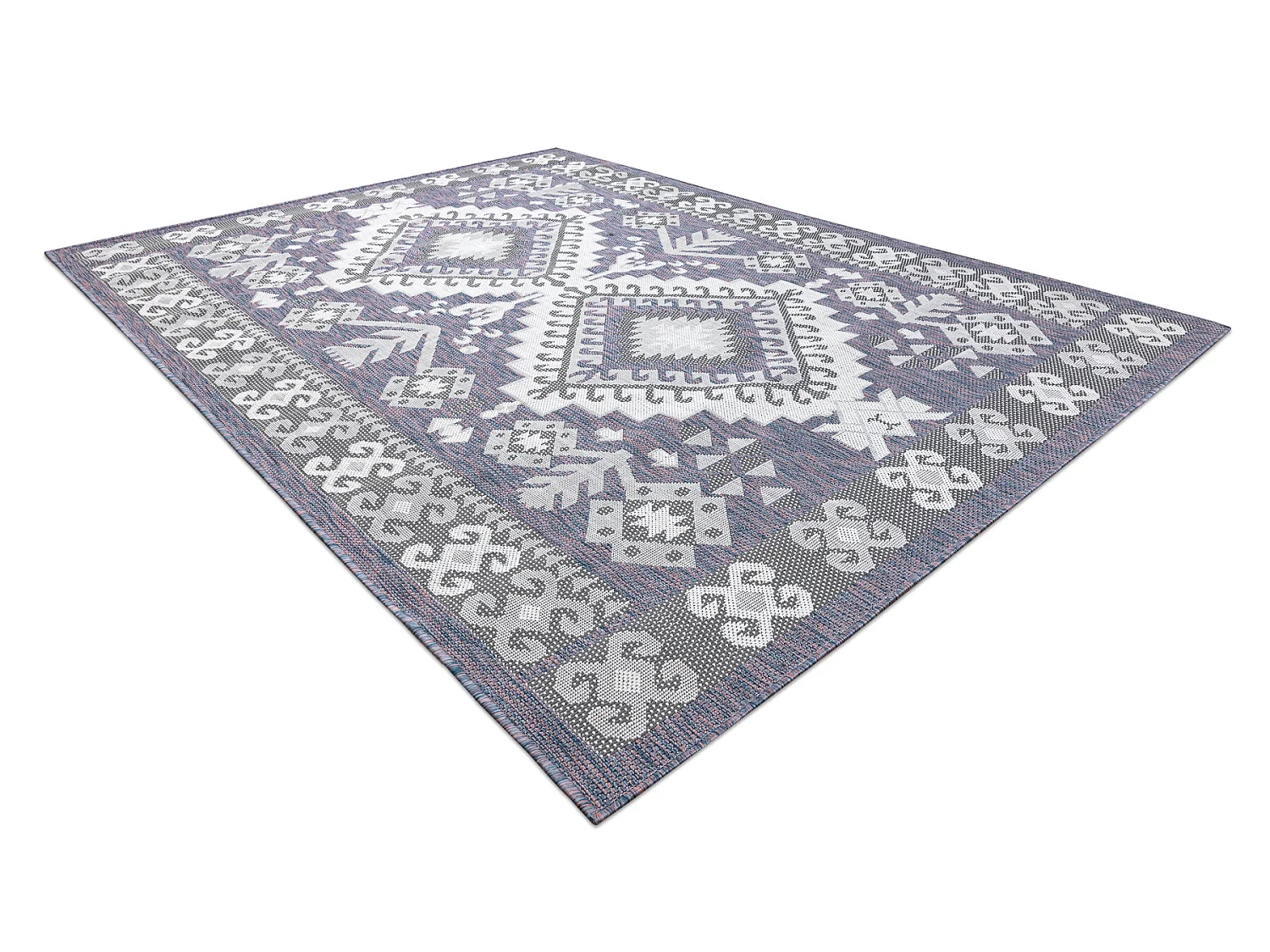 Tapis SIZAL SION aztèque 3007 tissé à plat bleu / rose / ecru 200x290 cm