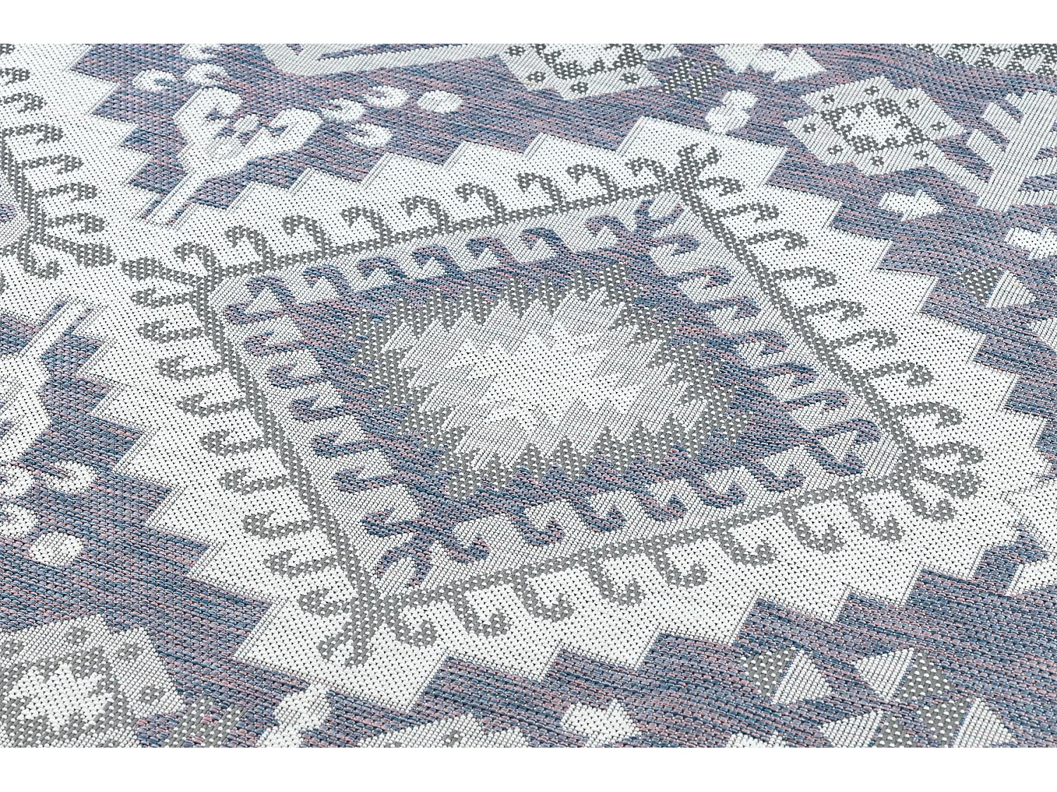 Tapis SIZAL SION aztèque 3007 tissé à plat bleu / rose / ecru 200x290 cm