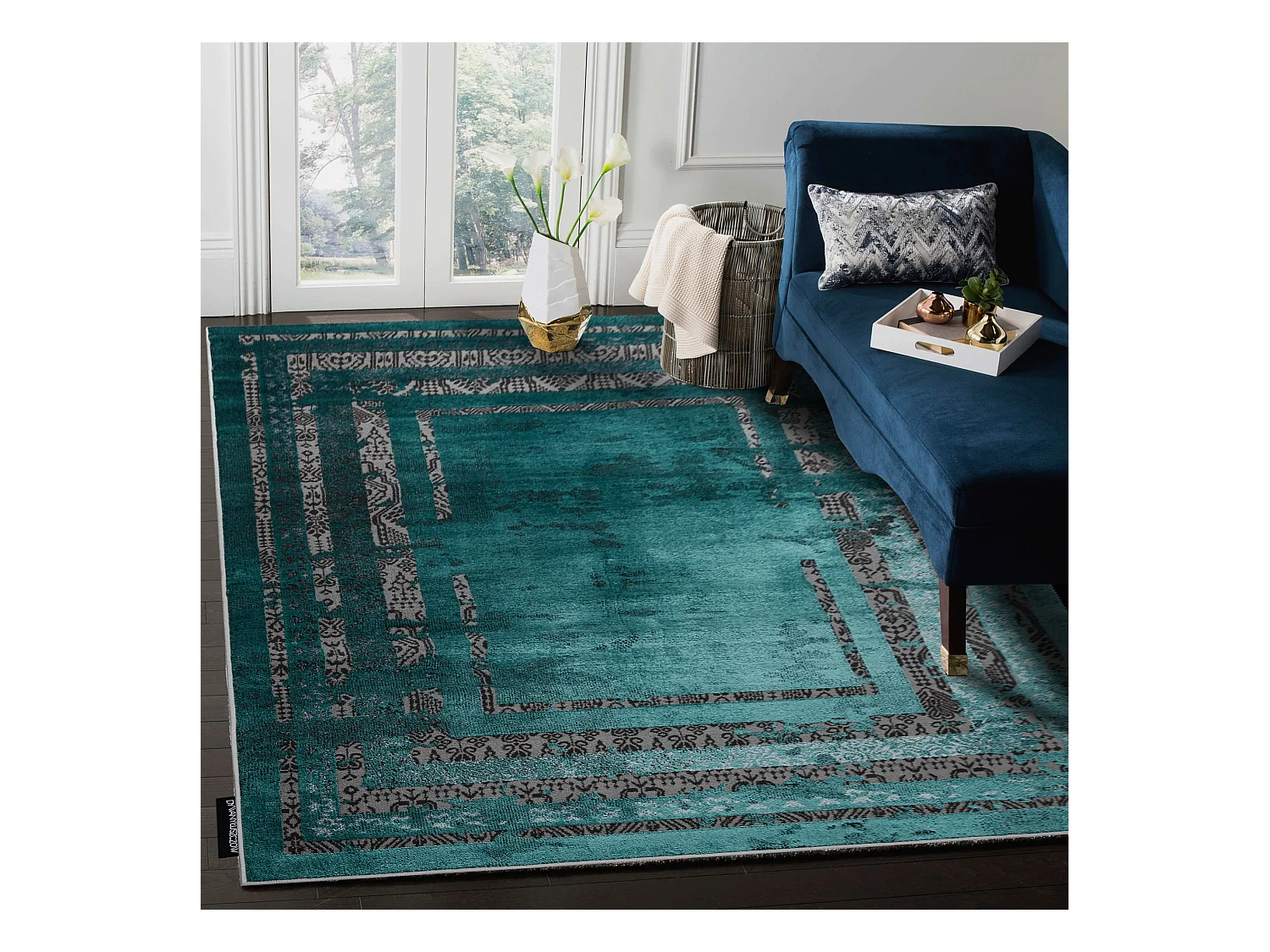 Tapis DE LUXE moderne 1516 Cadre vintage - Structural vert / anthracit 140x190 cm