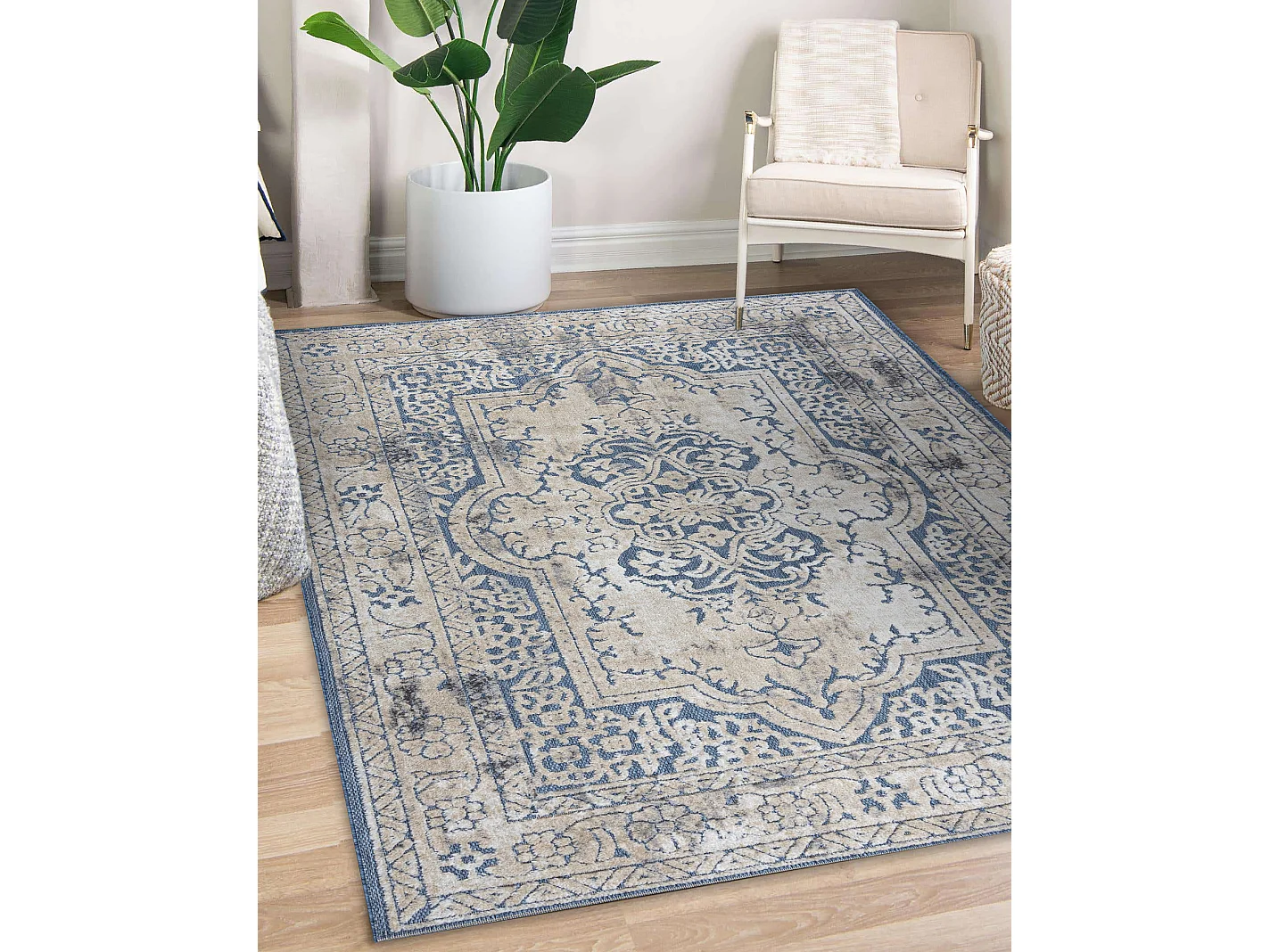 Tapis Structural SOLE D3871 Ornement, cadre - tissé à plat bleu / be 120x170 cm