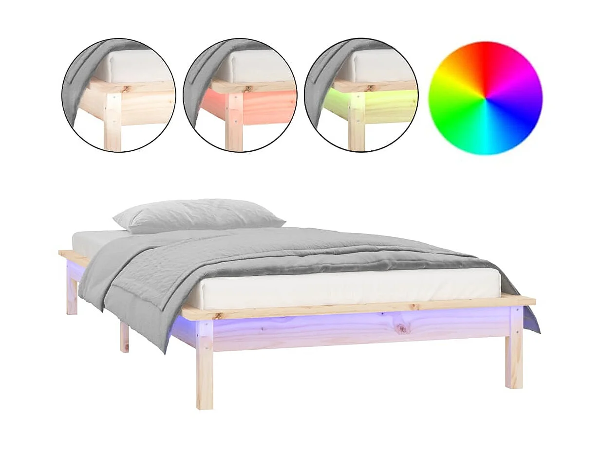 Lit-90x200 cm à LED Bois massif EGGB77089