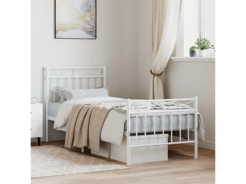 Bedframe met hoofd- en voeteneinde metaal wit 75x190 cm NL36927