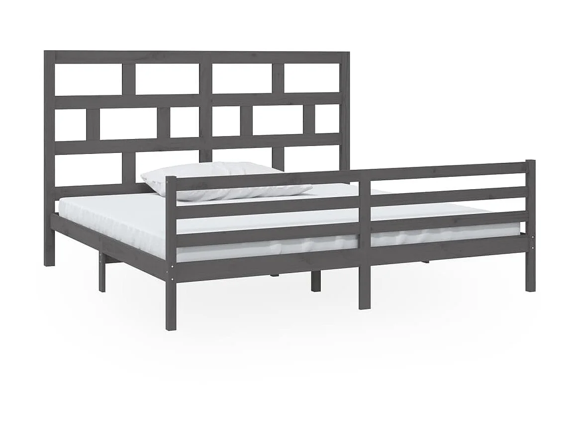 Lit-200x200 cm Gris Bois de pin massif EGGB15963