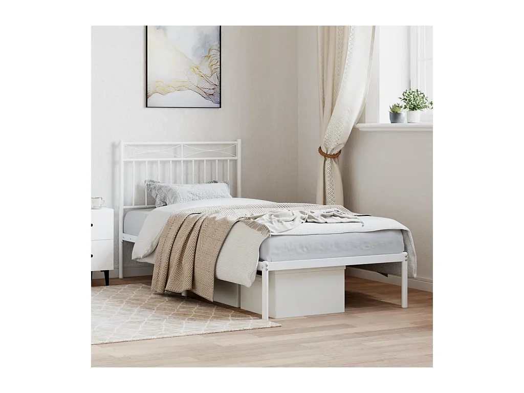 Lit-90x190 cm métal avec tête de lit blanc EGGB28241