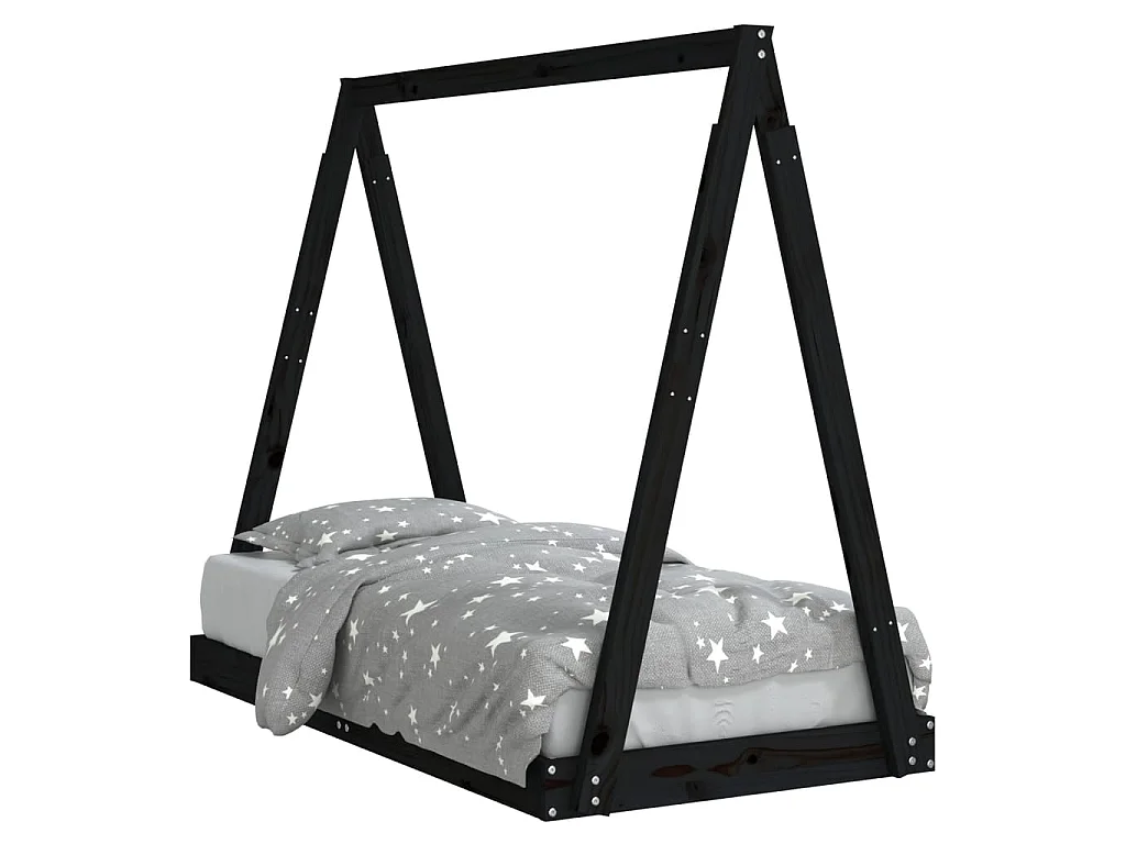 Kinderbedframe 70x140 cm massief grenenhout zwart NL89646