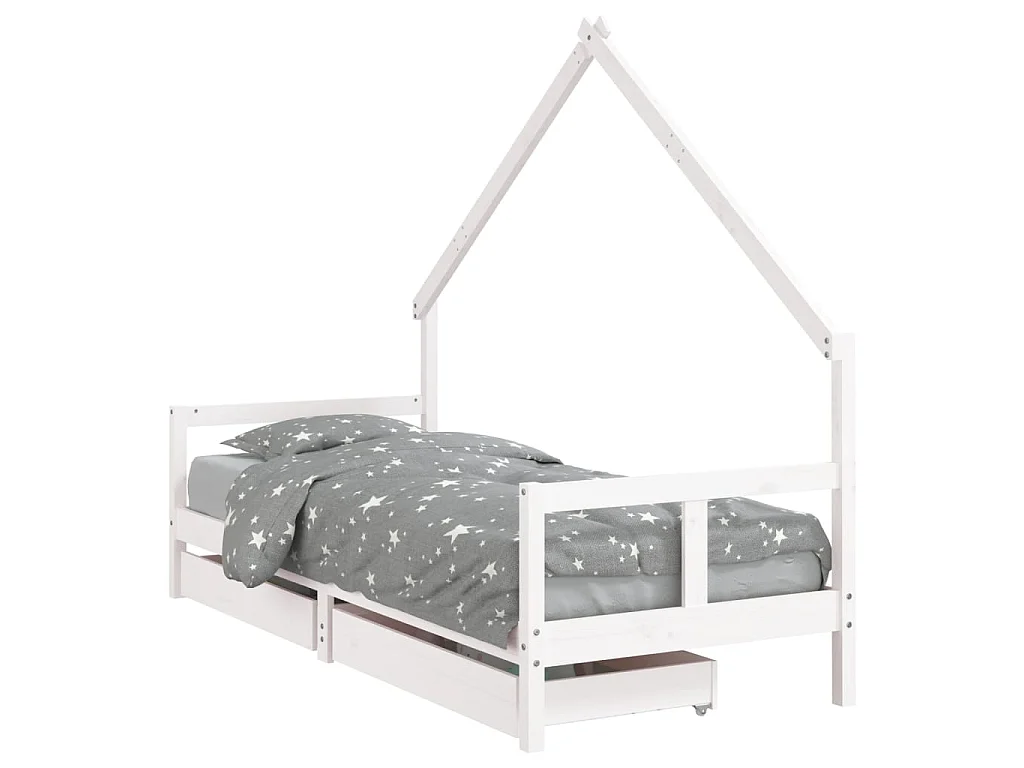 Lit-80x200 cm enfant tiroirs blanc bois de pin massif EGGB83169