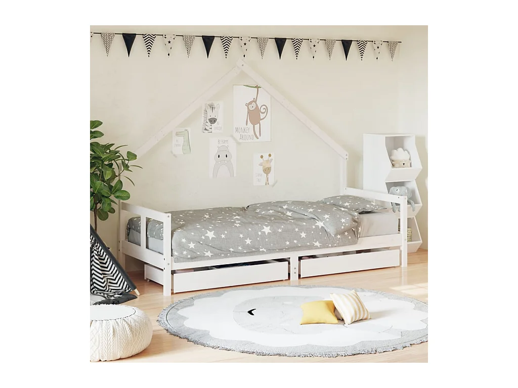 Lit-80x200 cm enfant tiroirs blanc bois de pin massif EGGB83169