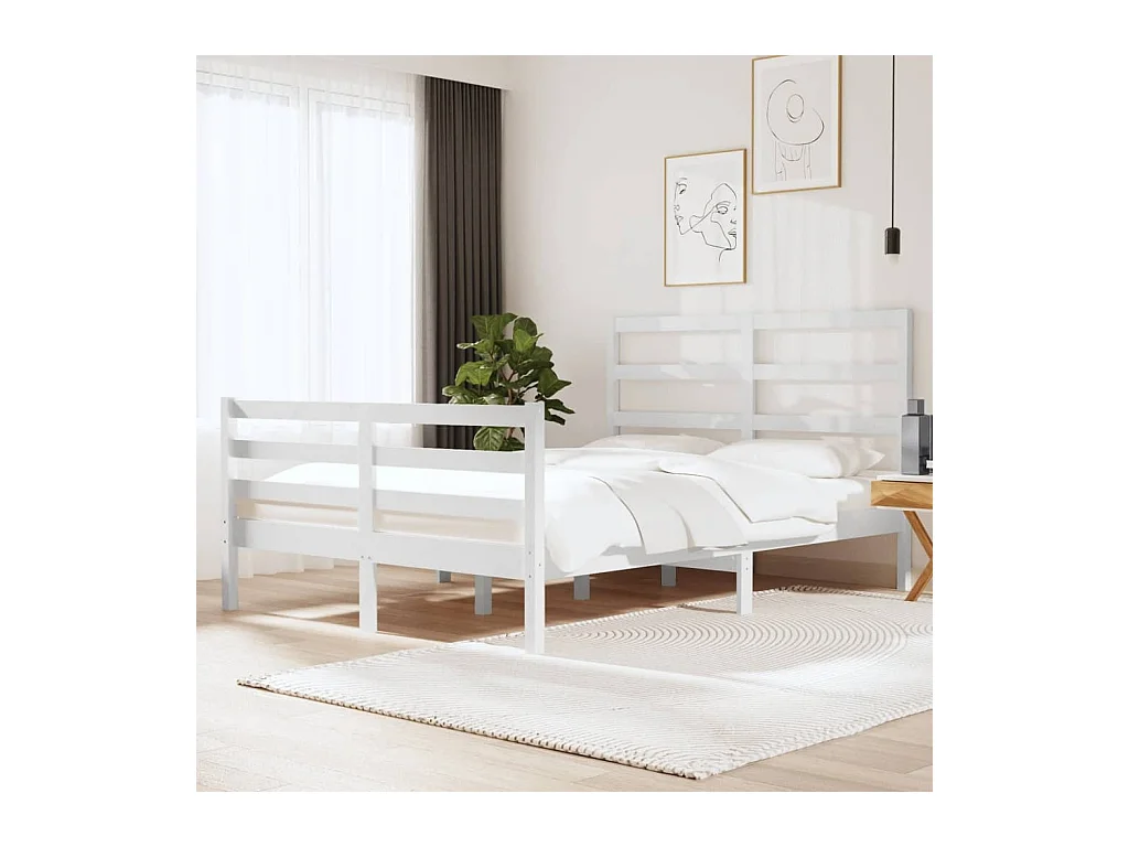 Lit-120x190 cm Blanc Bois de pin massif Petit Double EGGB38487