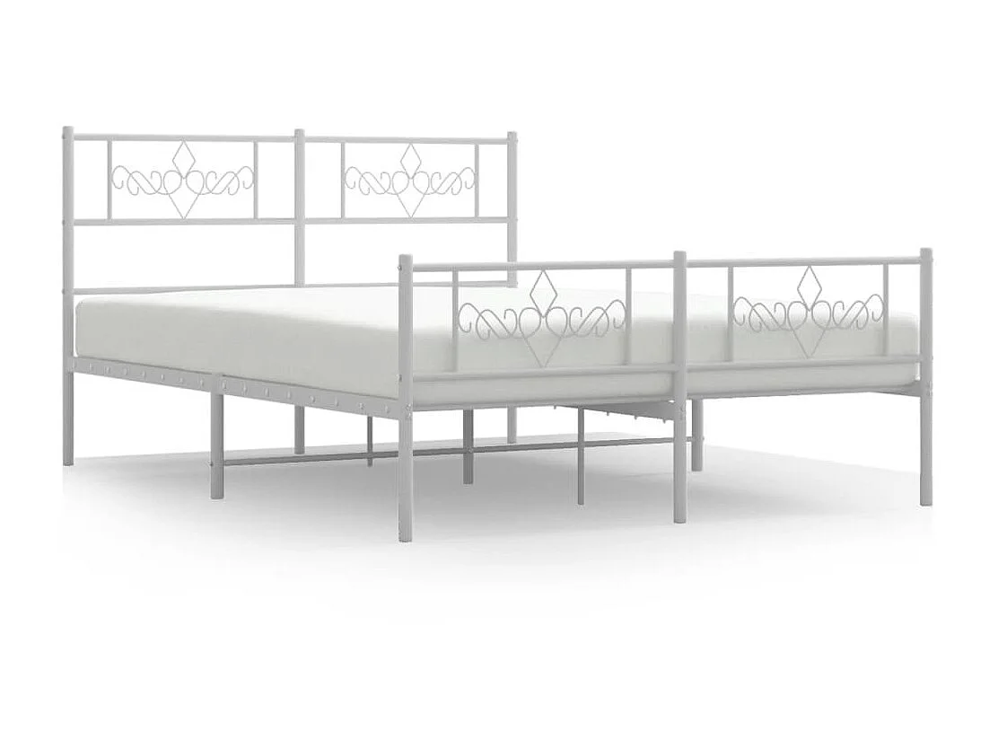 Lit-140x200 cm métal avec tête de lit/pied de lit blanc EGGB27186