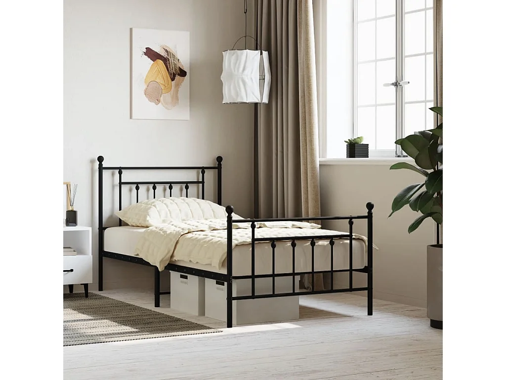 Lit-100x190 cm métal avec tête de lit/pied de lit noir EGGB31154