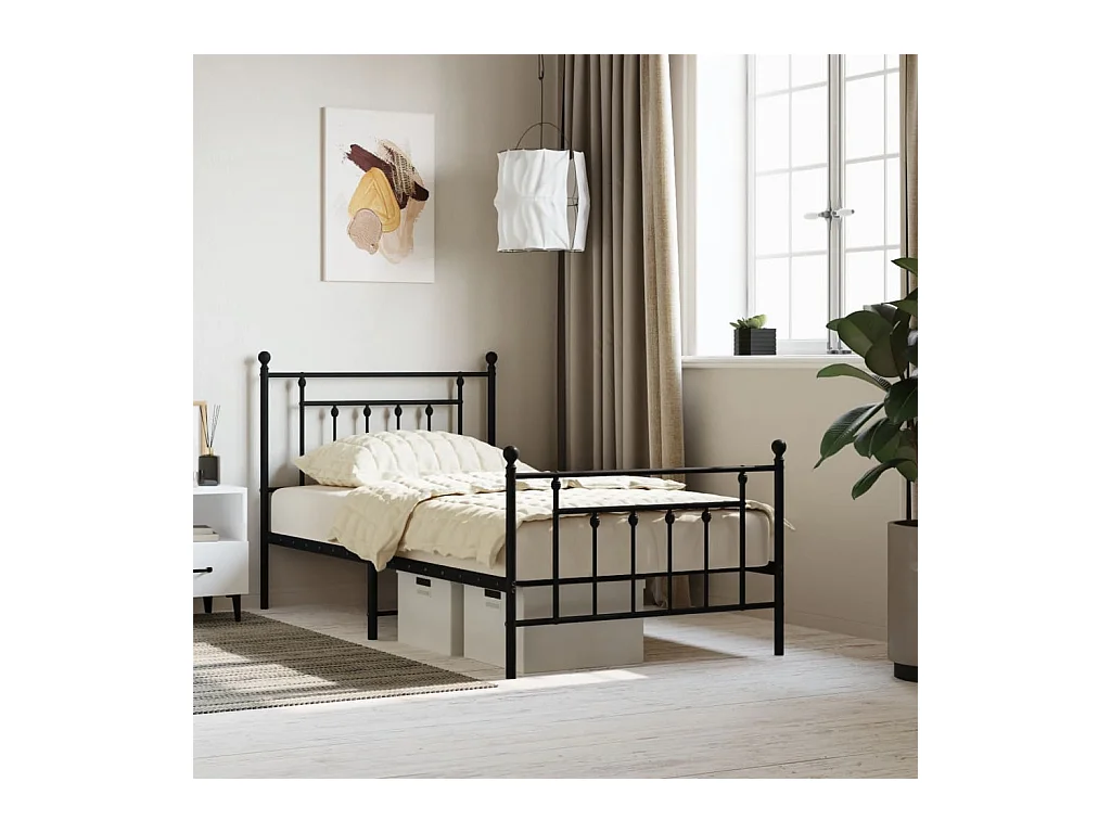 Lit-100x190 cm métal avec tête de lit/pied de lit noir EGGB31154