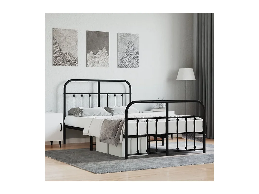 Cama 120x190 cm con cabecero y pie metal negro ES55752