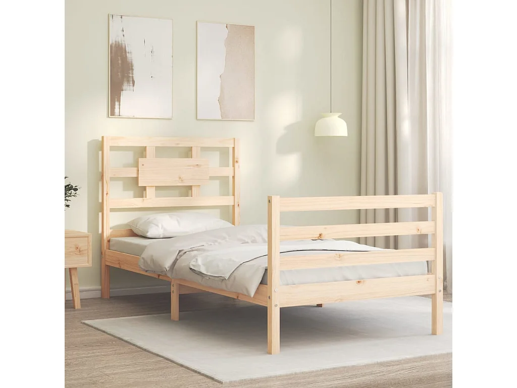 Cama 90x190 cm con cabecero madera maciza ES36378