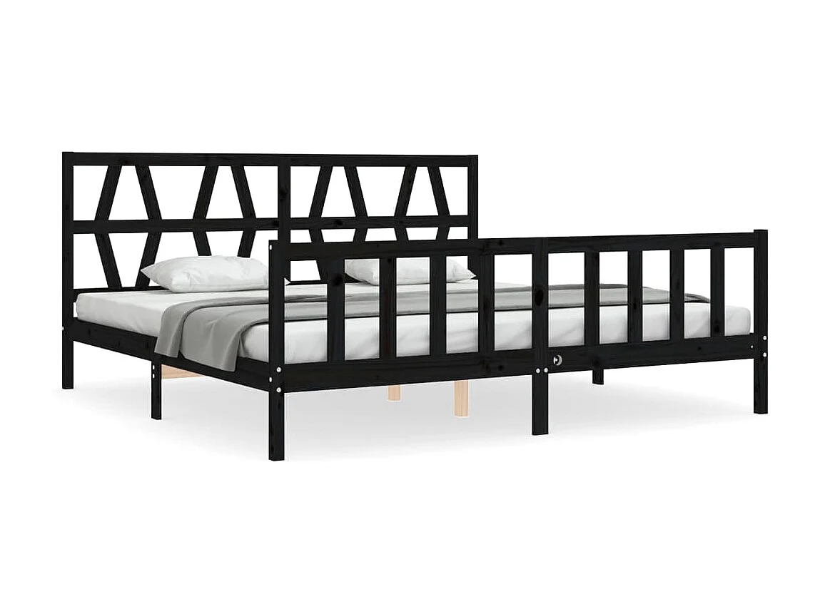 Cama com cabeceira 200x200 cm madeira maciça preto PT151244