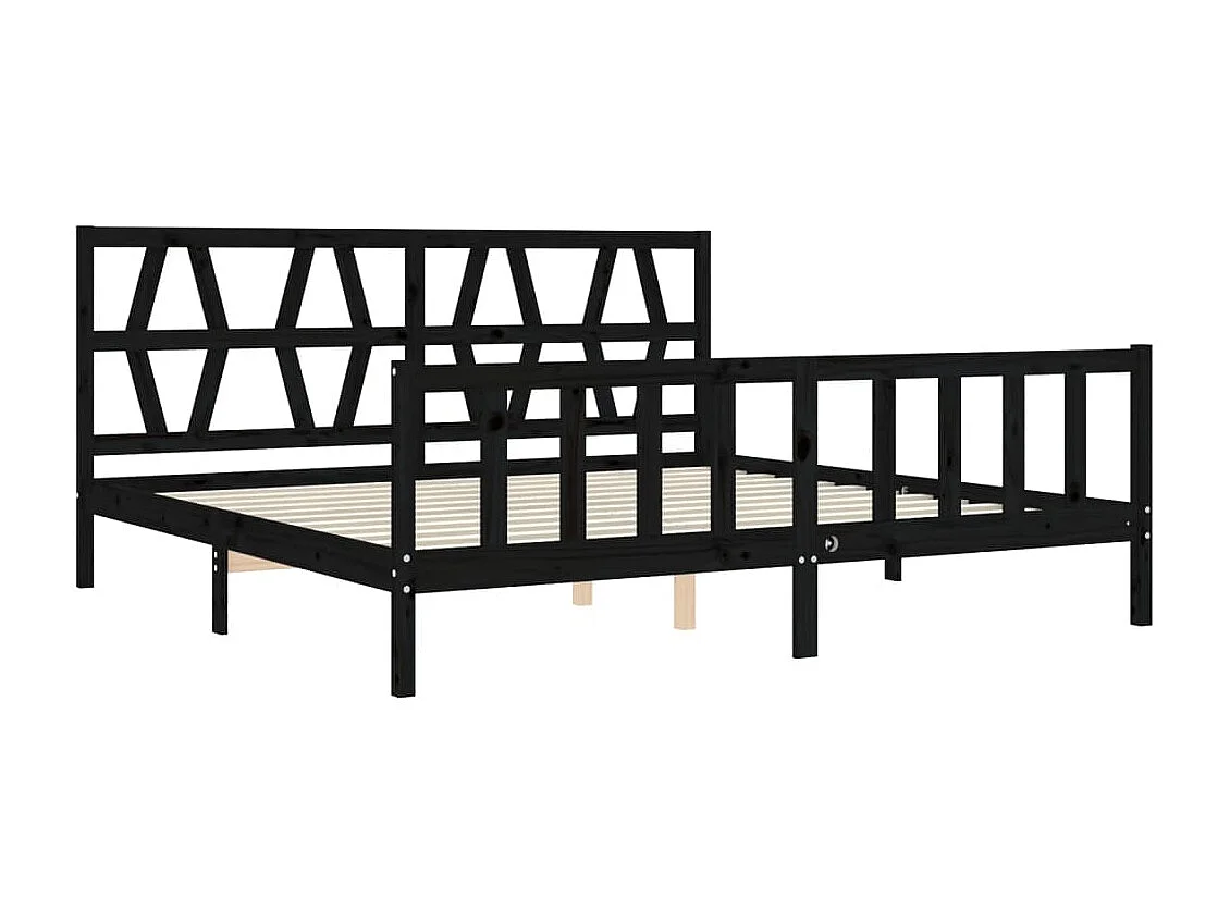Cama com cabeceira 200x200 cm madeira maciça preto PT151244