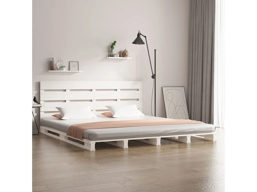Lit-200x200 cm blanc bois de pin massif EGGB31611