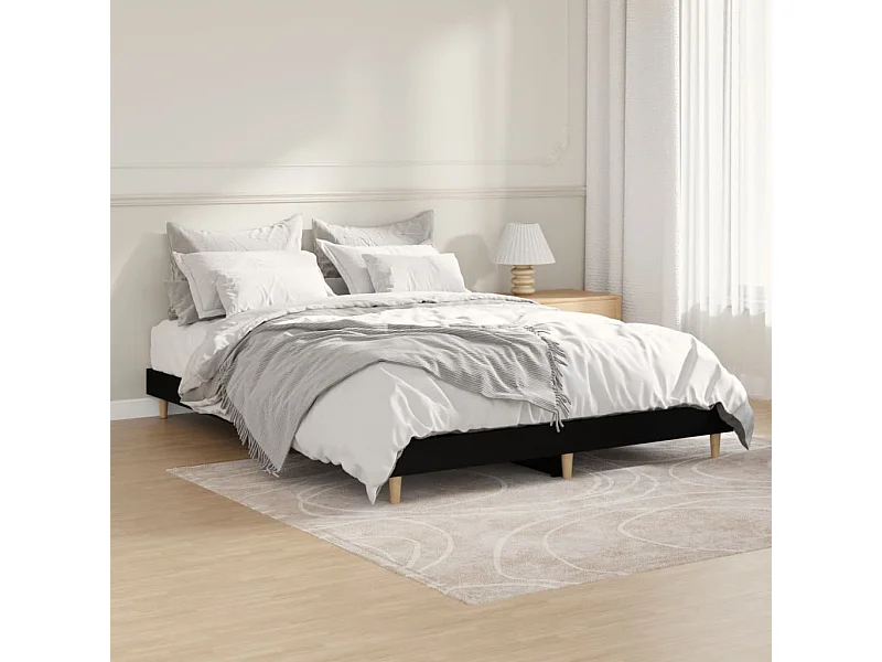 Cama 140x190 cm madera de ingeniería negra ES91963