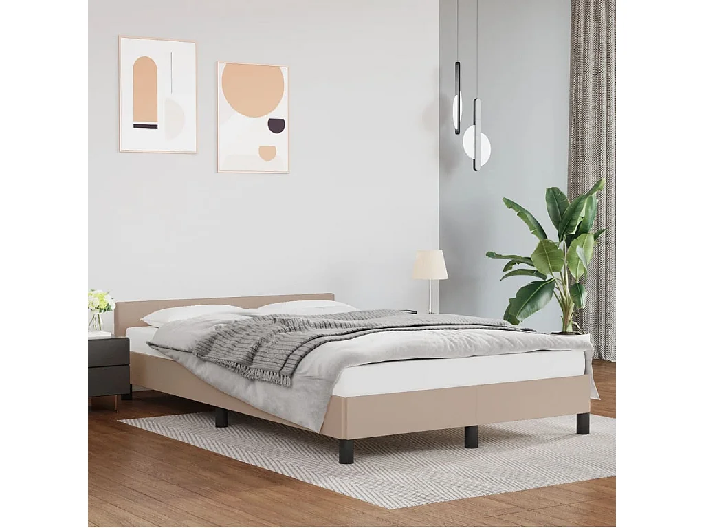 Cama - 140x200 cm, cabeceira couro artificial cappuccino PT450179