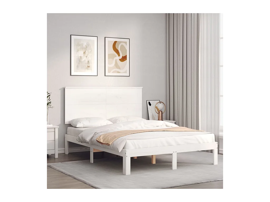Lit-140x200 cm avec tête de lit blanc bois massif EGGB85320