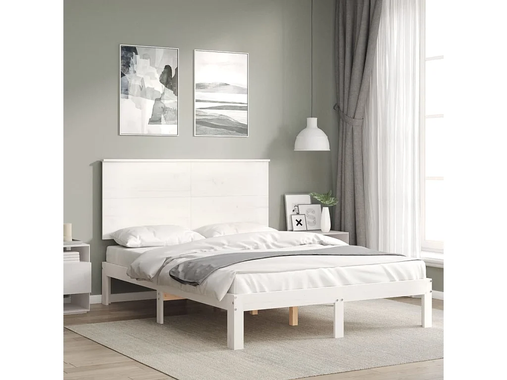 Bedframe met hoofdbord massief hout wit 140x200 cm NL19762