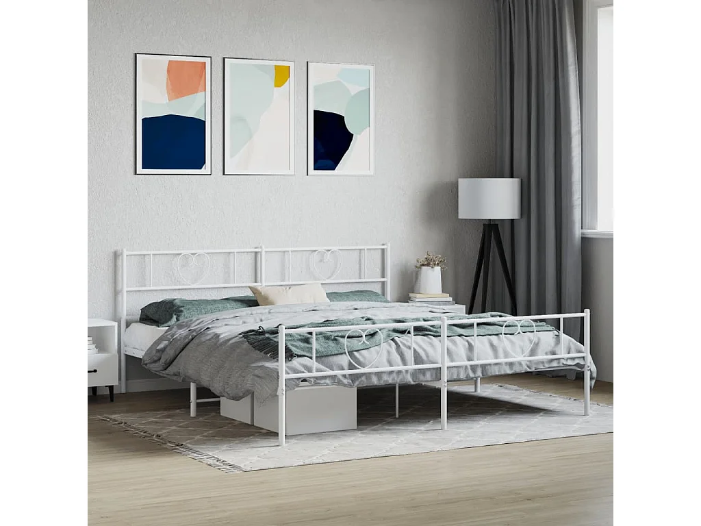 Lit-180x200 cm métal avec tête de lit/pied de lit blanc EGGB46883