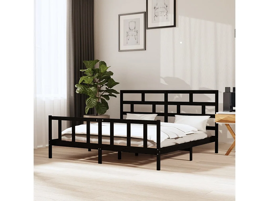 Lit-200x200 cm Noir Bois de pin massif EGGB54626