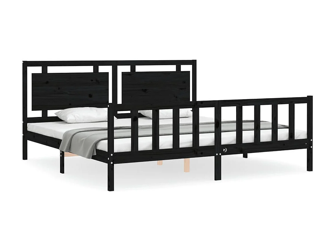 Lit-200x200 cm avec tête de lit noir bois massif EGGB83578
