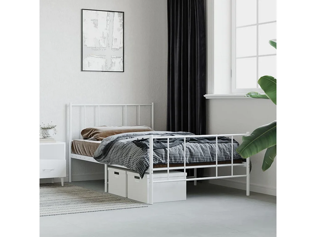 Lit-80x200 cm métal avec tête de lit/pied de lit blanc EGGB58830