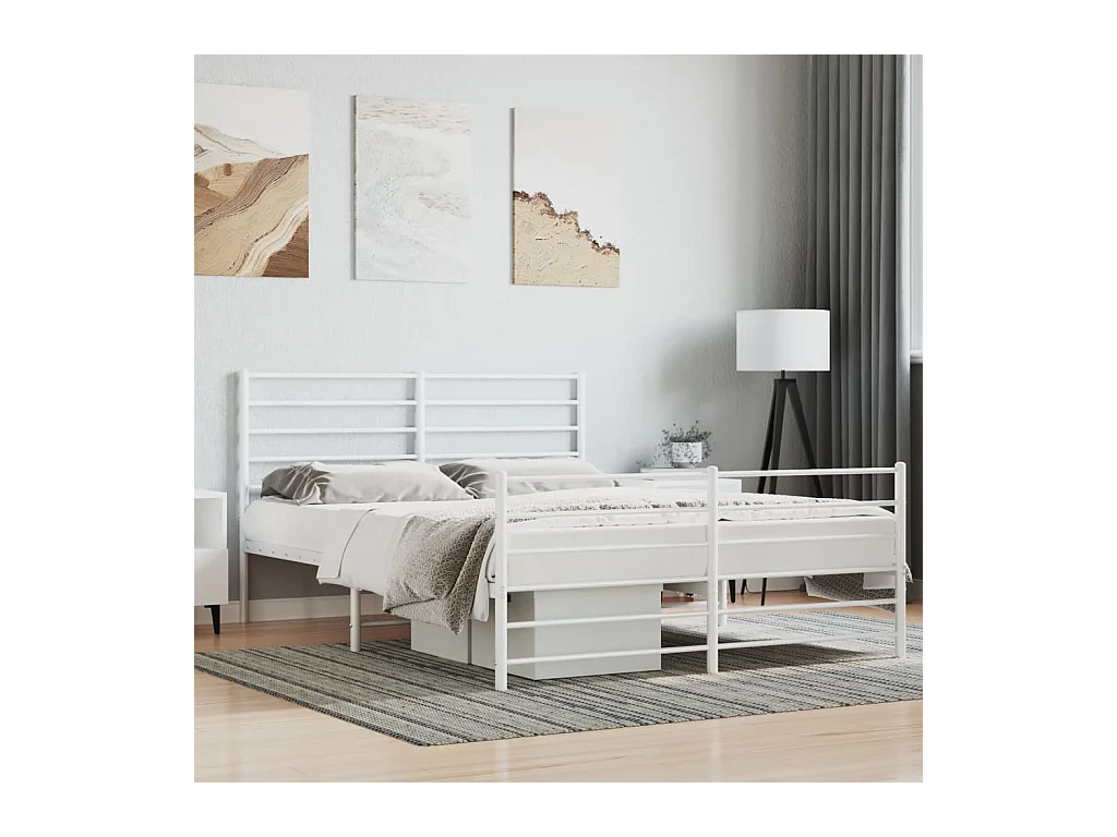 Lit-120x190 cm métal avec tête de lit/pied de lit blanc EGGB44853