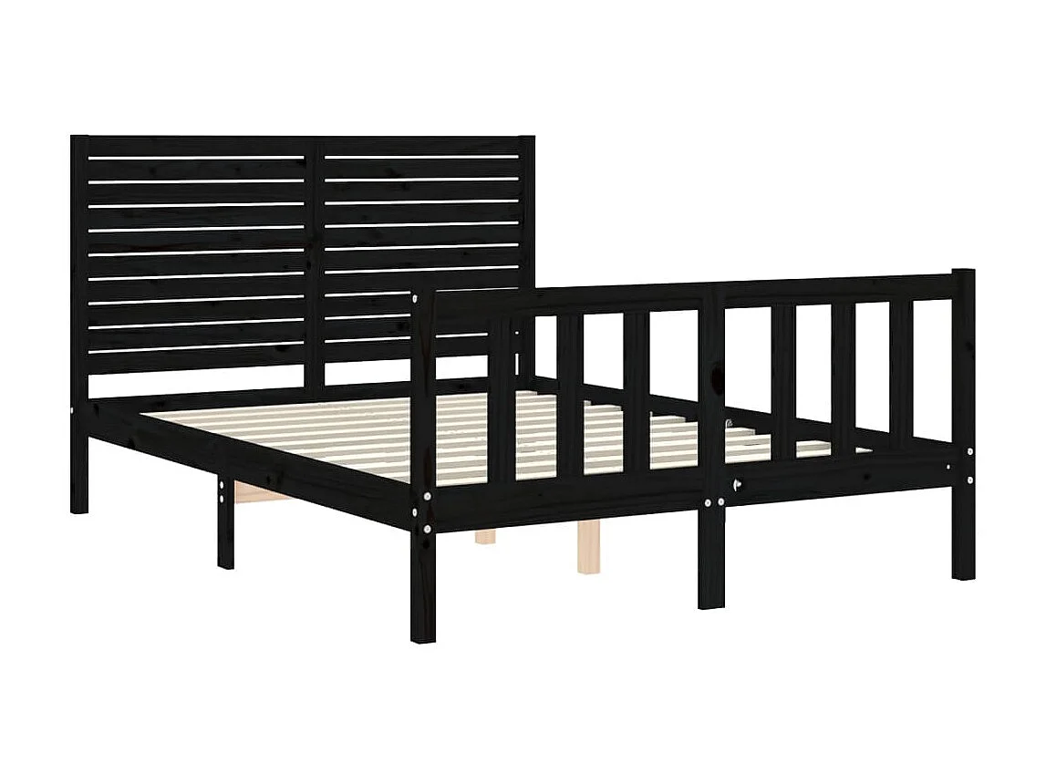 Lit-135x190 cm avec tête de lit noir double bois massif EGGB47798
