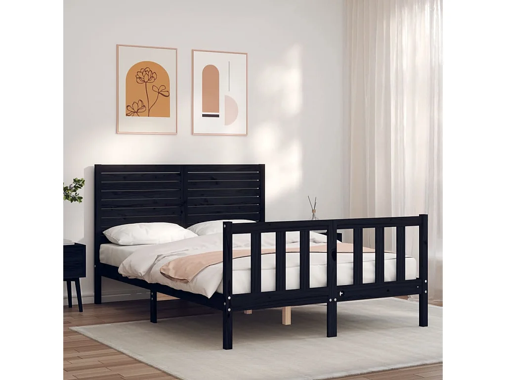 Bedframe met hoofdbord massief hout zwart NL99719