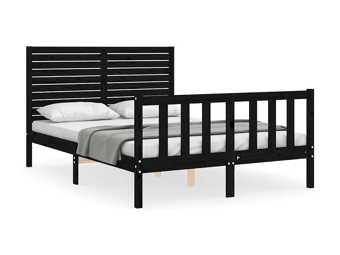 Bedframe met hoofdbord massief hout zwart NL99719
