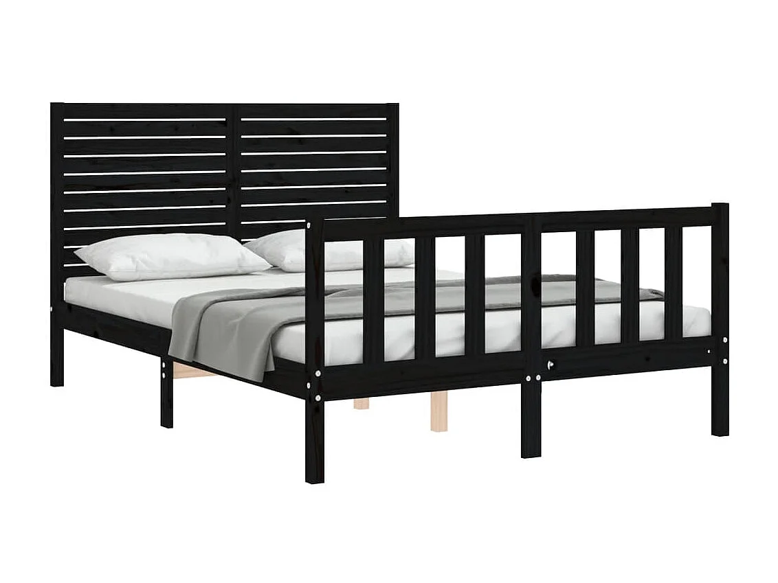 Bedframe met hoofdbord massief hout zwart NL99719