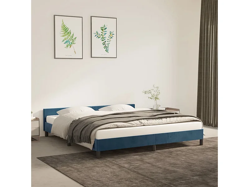 Cama 180x200 cm con cabecero terciopelo azul oscuro ES85517