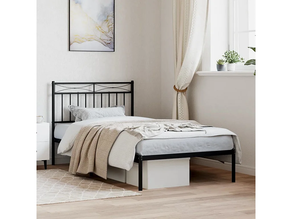 Cama 100x190 cm con cabecero metal negro ES57516