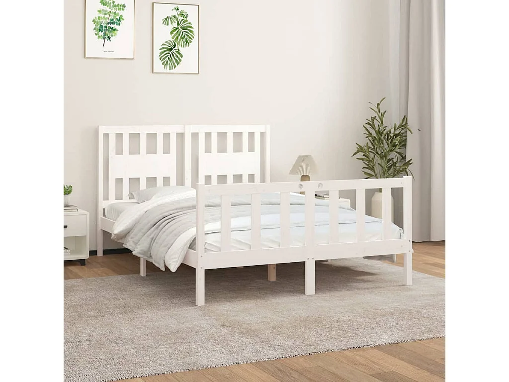 Lit-120x200 cm avec tête de lit blanc bois pin massif EGGB18602