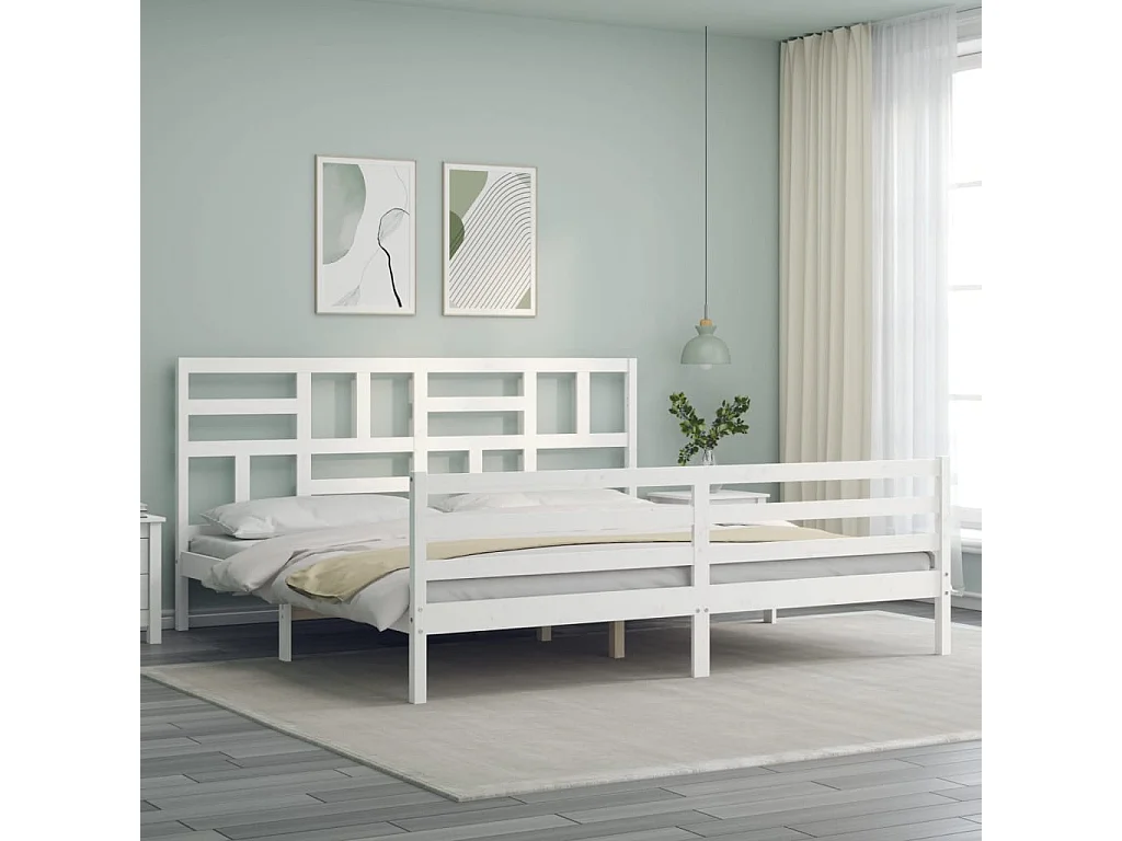 Lit-200x200 cm avec tête de lit blanc bois massif EGGB62275