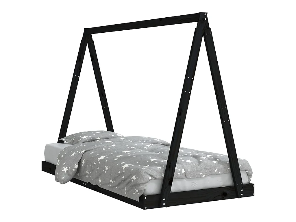 Cama 90x190 cm para niños madera de pino negro ES32593