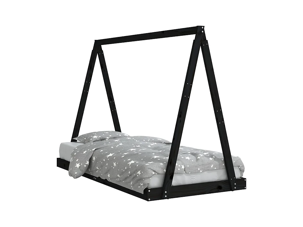Cama infantil 90x190 cm pinho maciço preto PT851330
