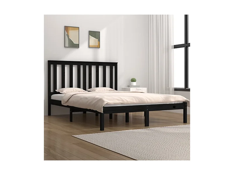Lit-200x200 cm Noir Bois de pin massif EGGB85898