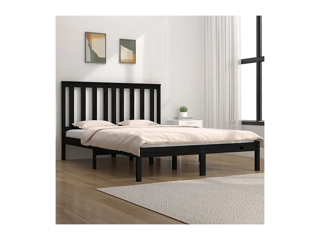 Cama 200x200 cm de madera maciza de pino negra ES67224