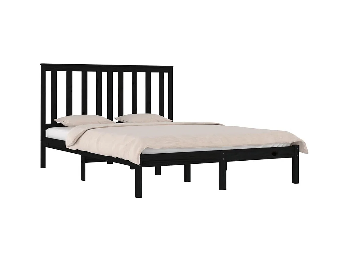 Lit-200x200 cm Noir Bois de pin massif EGGB85898