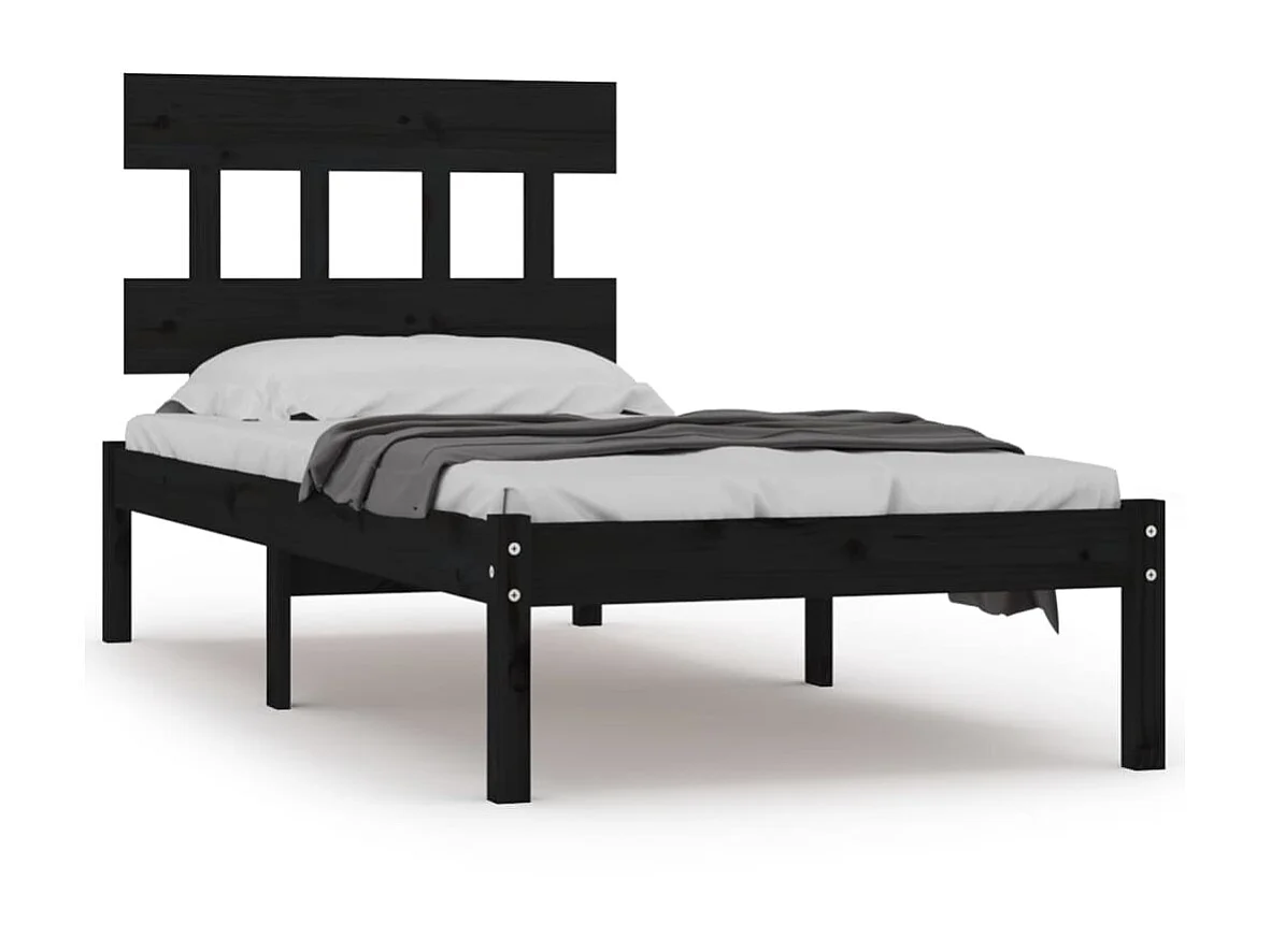 Lit-75x190 cm Noir Bois massif Petit simple EGGB67958
